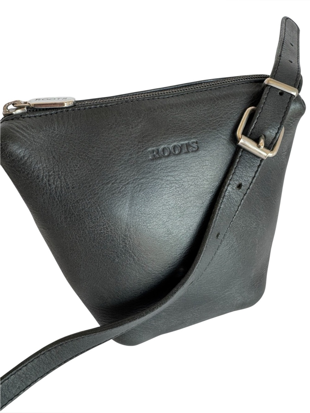 Vintage Roots Leather Crossbody Bag Black Small Purse Zip Closure Made in Canada